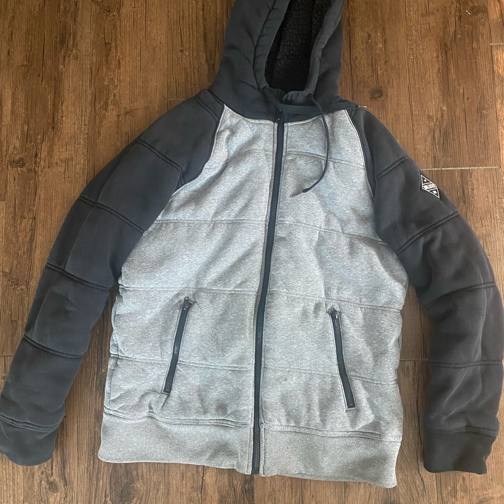 Men's Black and Gray Hooded Jacket hollister